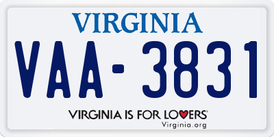 VA license plate VAA3831