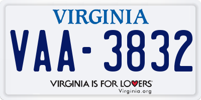 VA license plate VAA3832