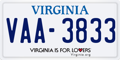 VA license plate VAA3833