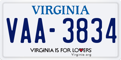 VA license plate VAA3834