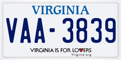 VA license plate VAA3839