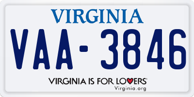 VA license plate VAA3846