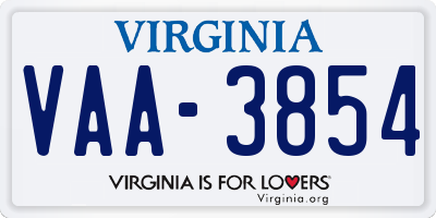 VA license plate VAA3854