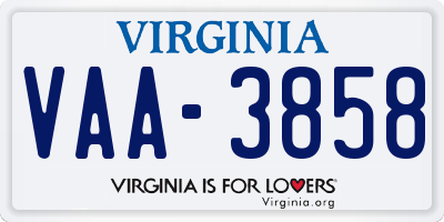 VA license plate VAA3858