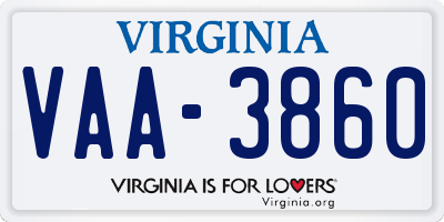 VA license plate VAA3860