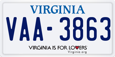 VA license plate VAA3863