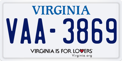 VA license plate VAA3869