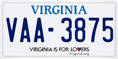 VA license plate VAA3875