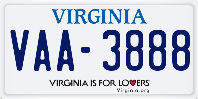 VA license plate VAA3888