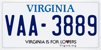 VA license plate VAA3889