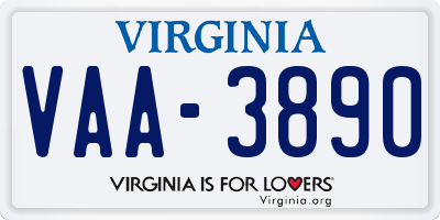 VA license plate VAA3890