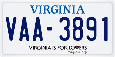 VA license plate VAA3891