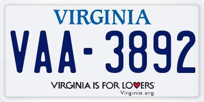 VA license plate VAA3892