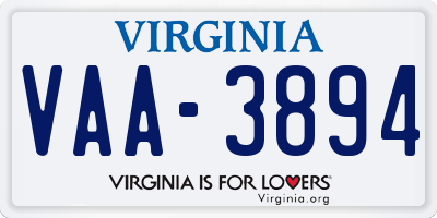 VA license plate VAA3894