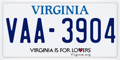 VA license plate VAA3904