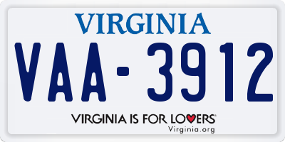 VA license plate VAA3912