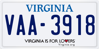 VA license plate VAA3918