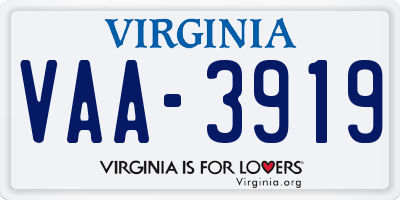 VA license plate VAA3919