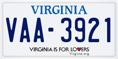 VA license plate VAA3921