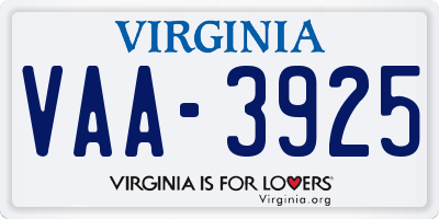 VA license plate VAA3925