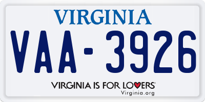 VA license plate VAA3926