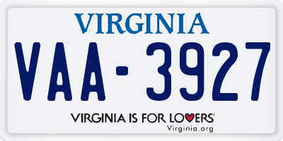 VA license plate VAA3927