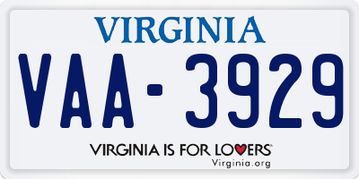 VA license plate VAA3929