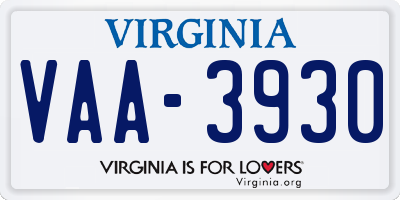 VA license plate VAA3930