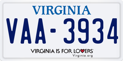 VA license plate VAA3934