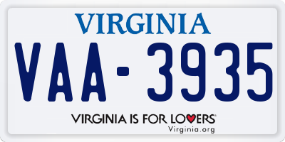 VA license plate VAA3935