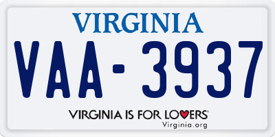 VA license plate VAA3937