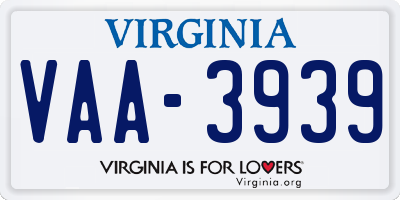 VA license plate VAA3939