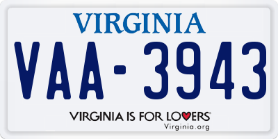 VA license plate VAA3943