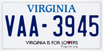 VA license plate VAA3945