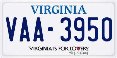 VA license plate VAA3950