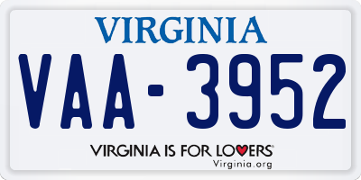 VA license plate VAA3952