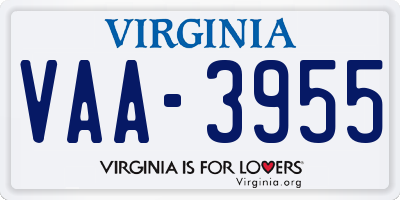 VA license plate VAA3955