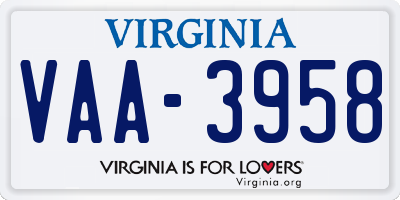 VA license plate VAA3958