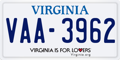 VA license plate VAA3962