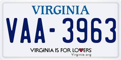 VA license plate VAA3963