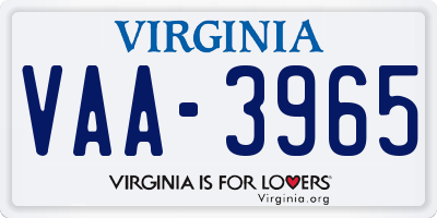 VA license plate VAA3965