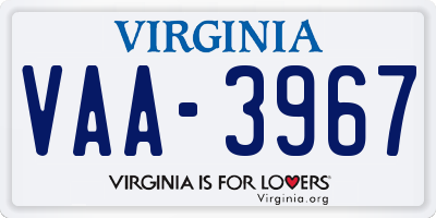 VA license plate VAA3967