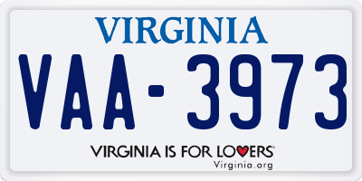 VA license plate VAA3973