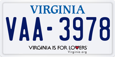 VA license plate VAA3978