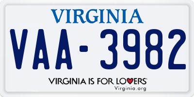 VA license plate VAA3982