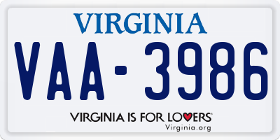 VA license plate VAA3986