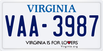 VA license plate VAA3987