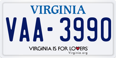 VA license plate VAA3990