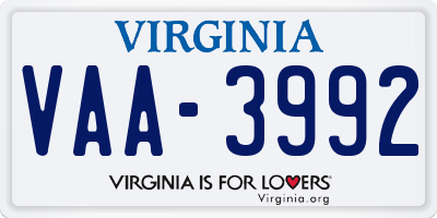 VA license plate VAA3992