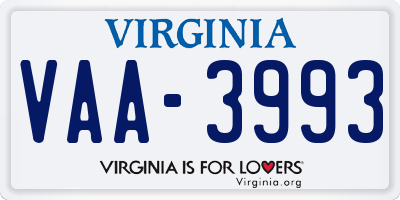 VA license plate VAA3993